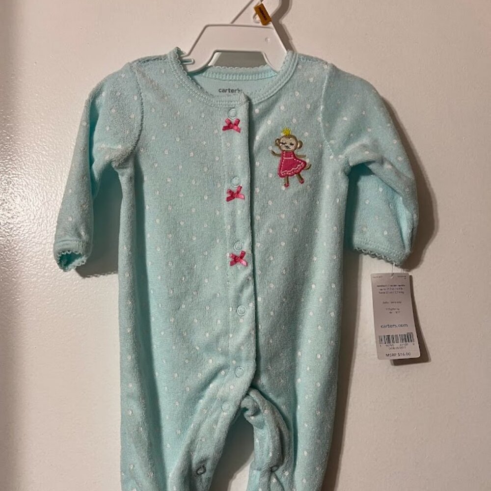 Carter's Girls Baby Sleeper Pajamas Footed Terry Cloth Ballerina Monkey New